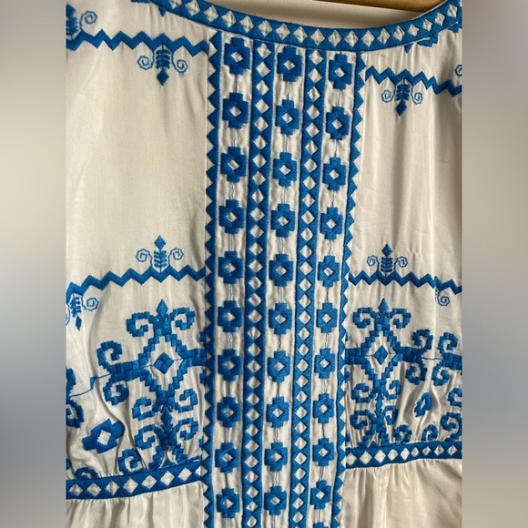 Tibi New York Silk-Cotton Blue Embroidered White Dress size 6 - Picture 4 of 11